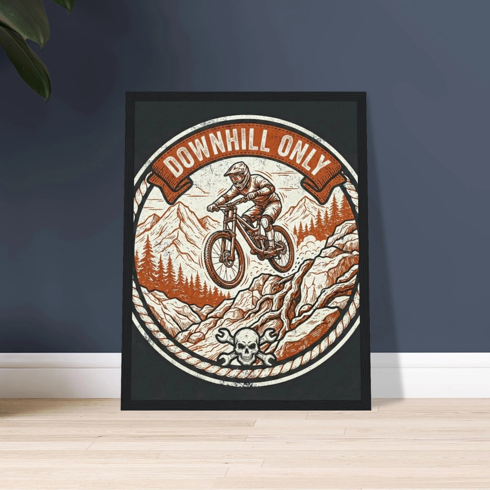 Downhill Only Skull Framed Print | Mountain Bike Wall Art