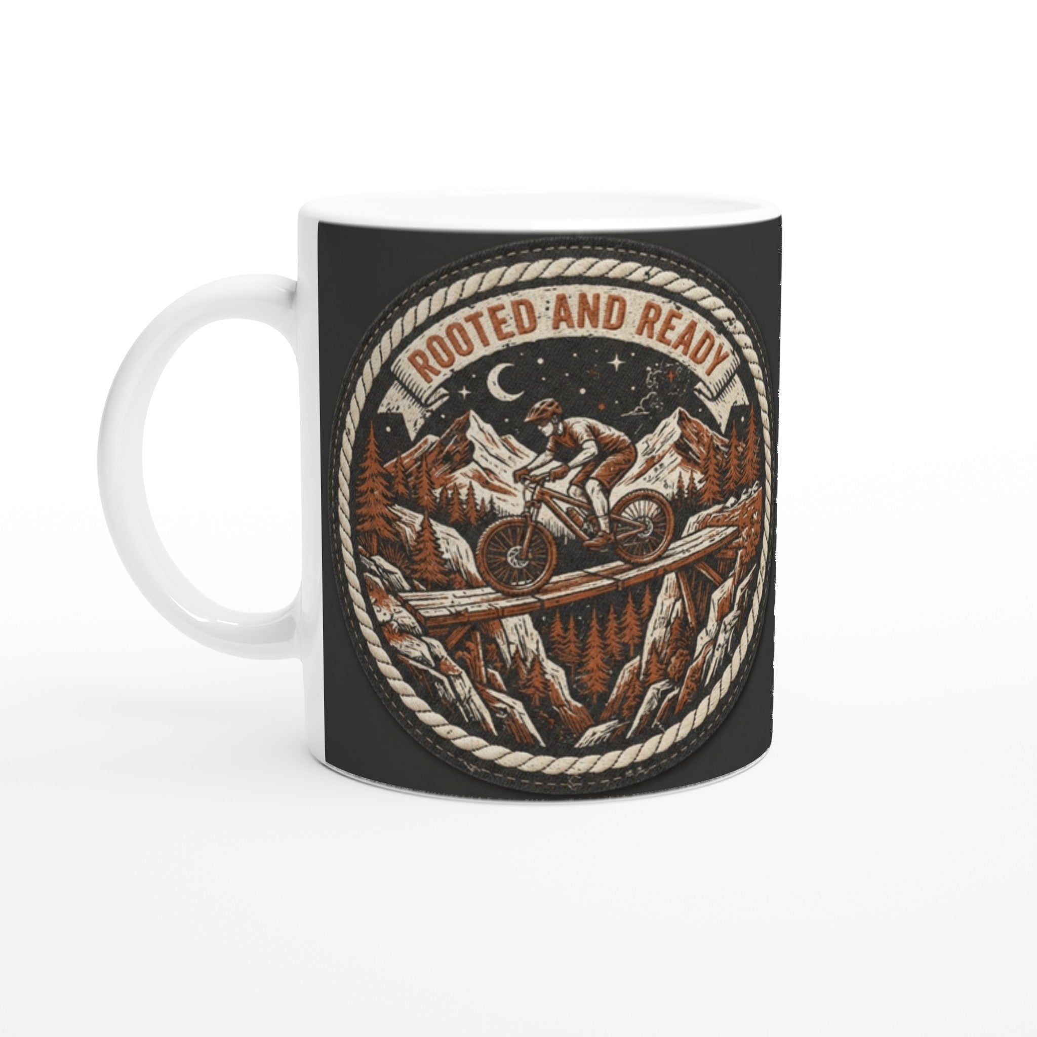 Rooted And Ready Moonlit MTB Mug | Mountain Biker Coffee Mug