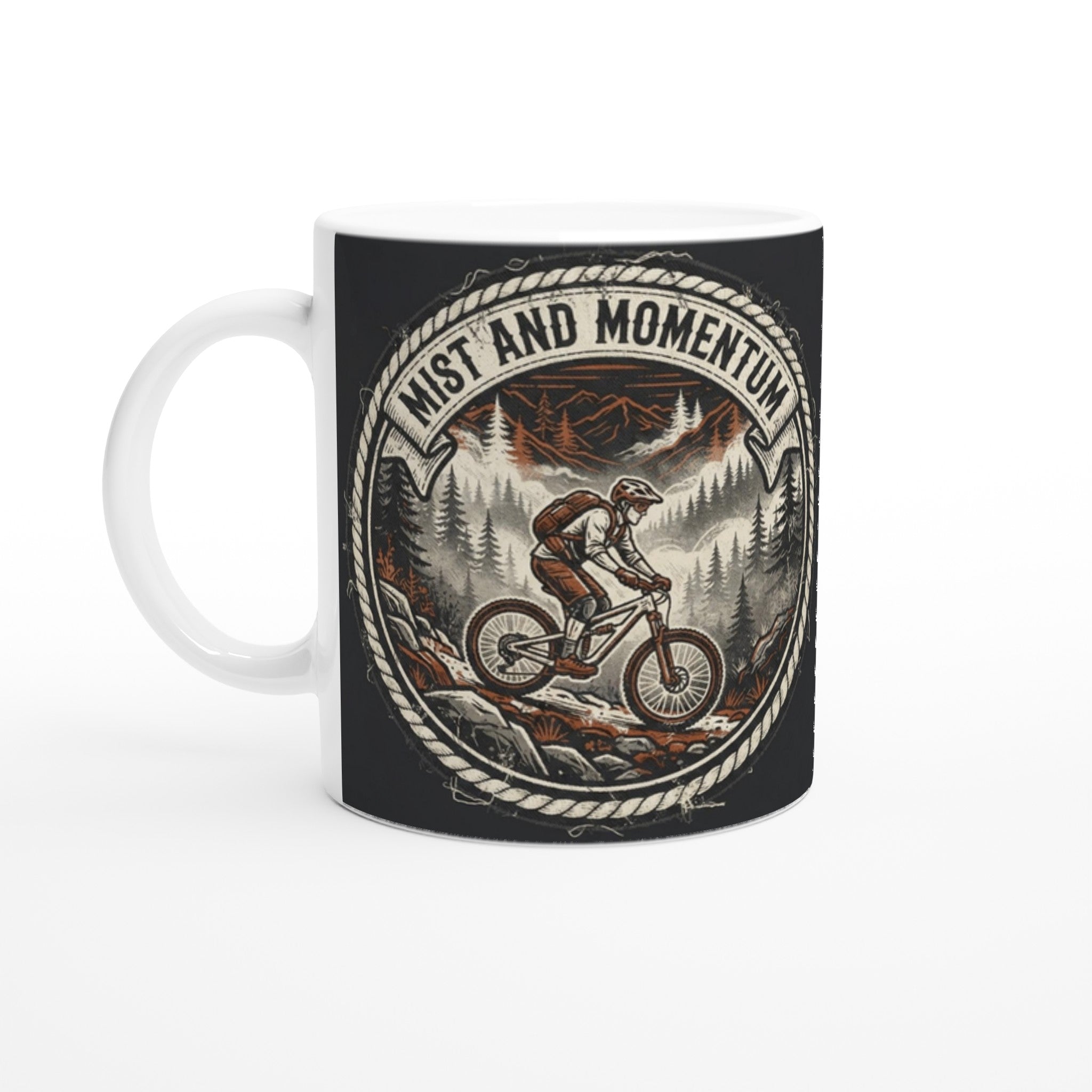 Mist And Momentum Mountain MTB Mug | Mountain Biker Coffee Mug