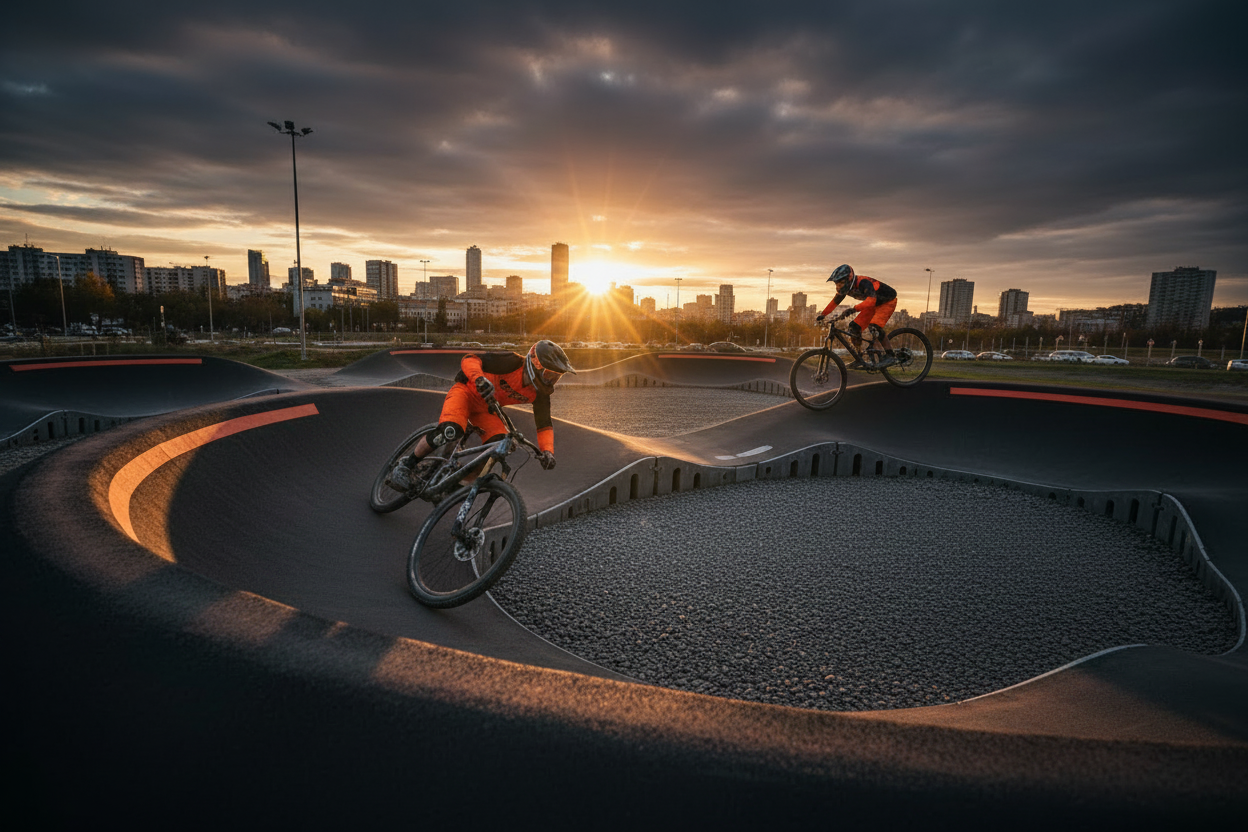 Riders on a PARKITECT modular pump track